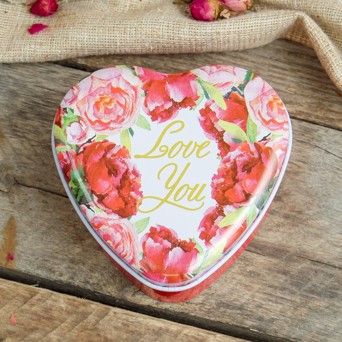 Шкатулка металл сердце "Красочные пионы" 4х9х9,5 см