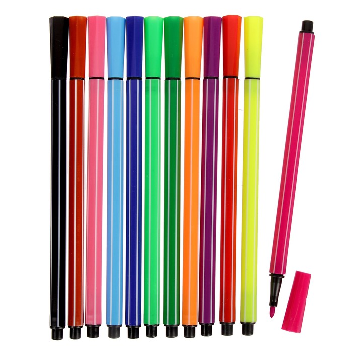 Фломастеры 12цв Полоски в тубусе Пятачок МИКС