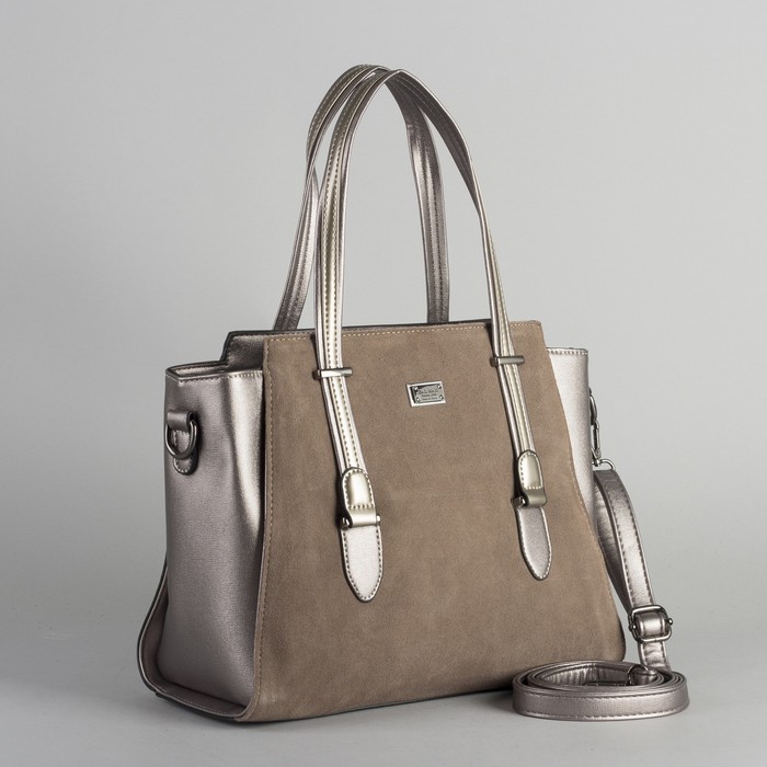 Сумка женская, отдел с перегородкой на молнии, наружный карман, длинный ремень, цвет серый