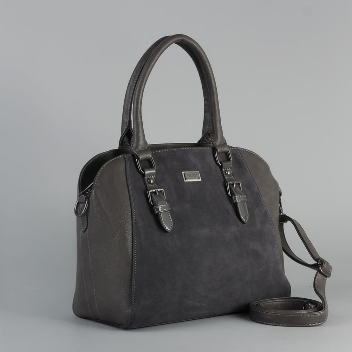 Сумка женская, отдел с перегородкой на молнии, наружный карман, длинный ремень, цвет серый