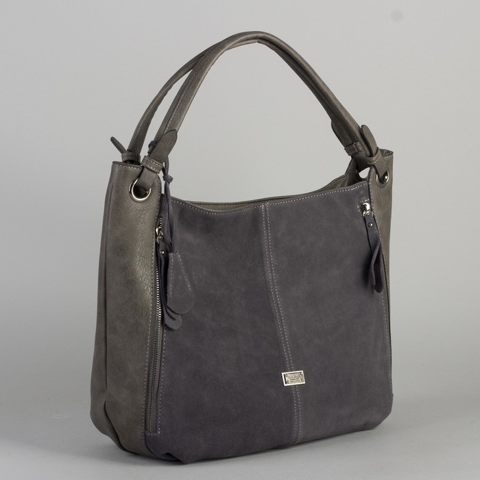 Сумка женская, отдел с перегородкой на молнии, 3 наружных кармана, цвет серый