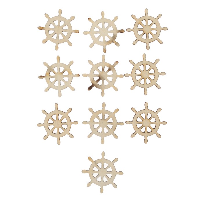 Декоратинвые элементы для творчества "Штурвал"из фанеры (набор 10 шт) по 3,5х3,5 см