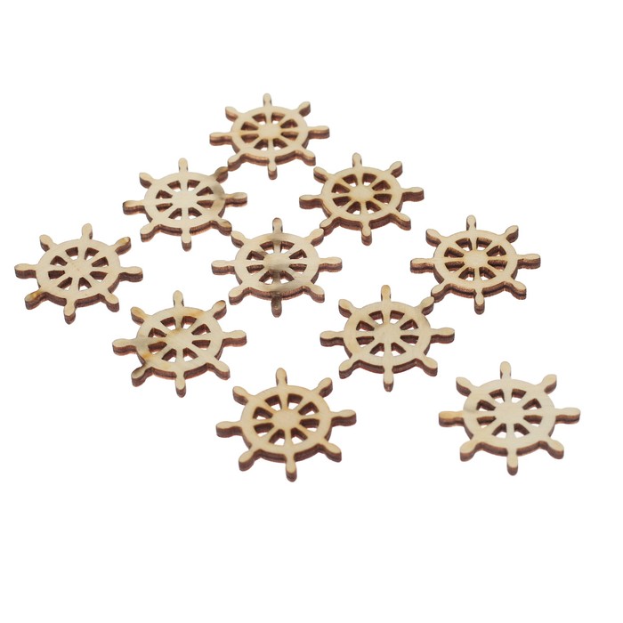 Декоратинвые элементы для творчества "Штурвал"из фанеры (набор 10 шт) по 3,5х3,5 см