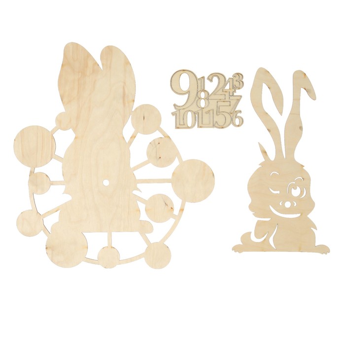Основа для часов "Заяц" из фанеры, набор 3 детали 30х26 см