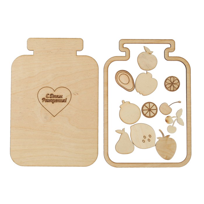 Панно для декора "Пожелания на день рождения"Банка варенья"из фанеры, наб 13 дет 15х22 см