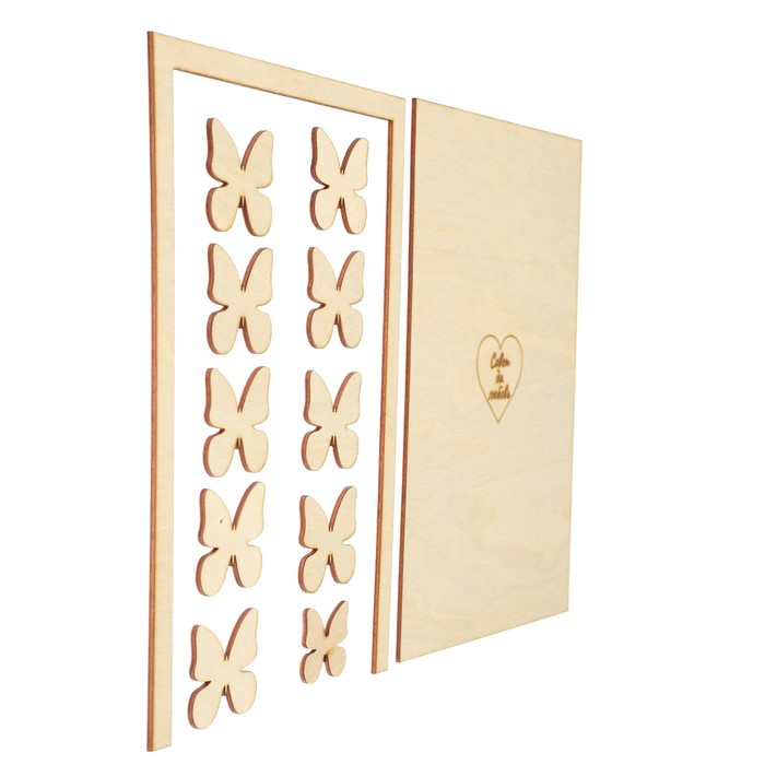 Панно для декора "Пожелания на свадьбу "Бабочки" из фанеры, набор 12 деталей 21х30 см