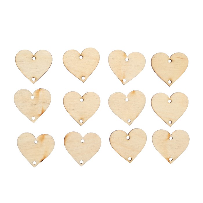 Набор бирок 12 шт. для календаря дней рождений "Сердечки" из фанеры, 3х3 см