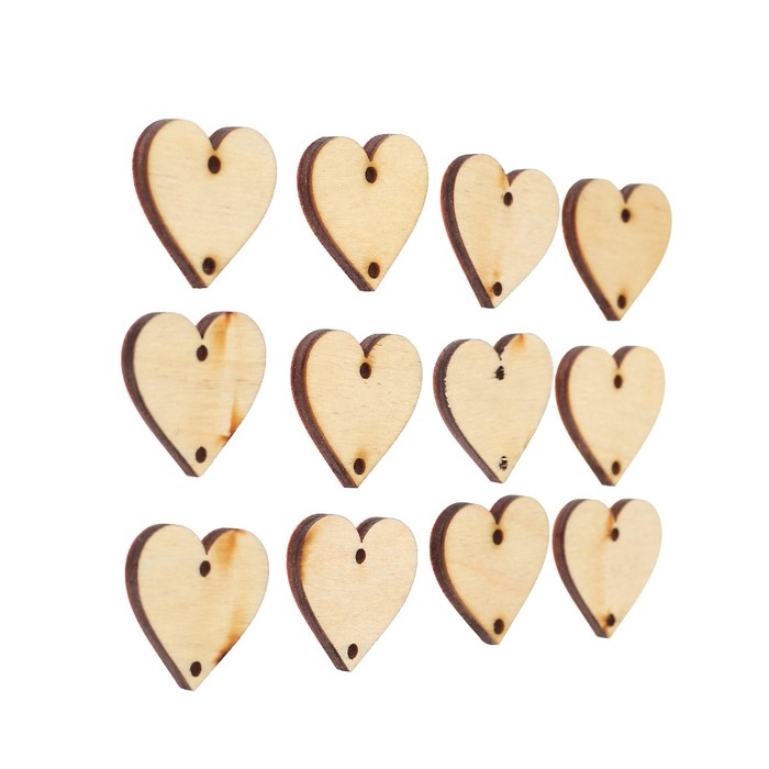 Набор бирок 12 шт. для календаря дней рождений "Сердечки" из фанеры, 3х3 см