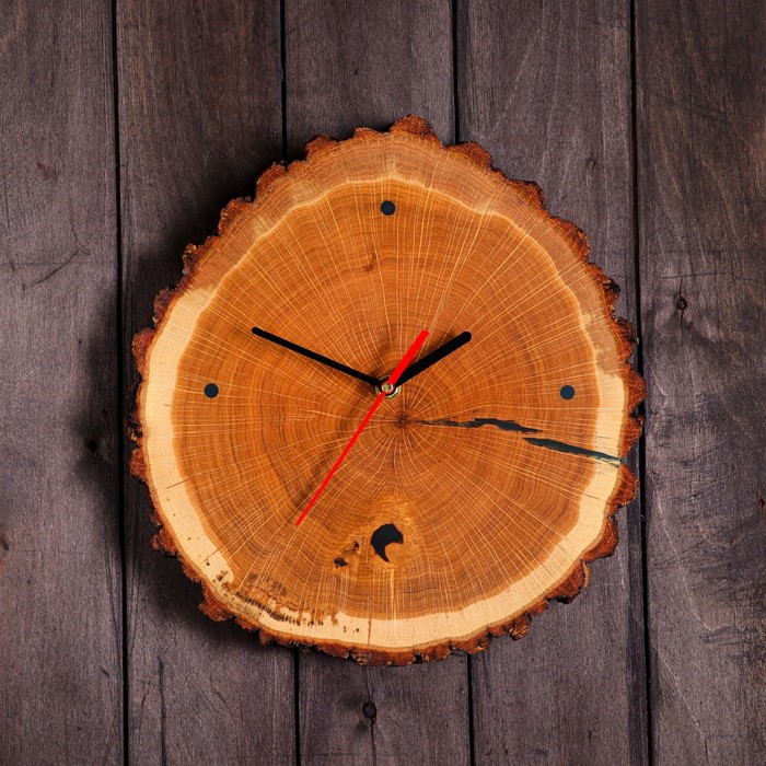 фото Часы настенные "спил дуба", 35 х 35 см доброе дерево