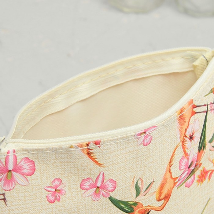 Косметичка простая «Фламинго в саду» , отдел на молнии, бежевый