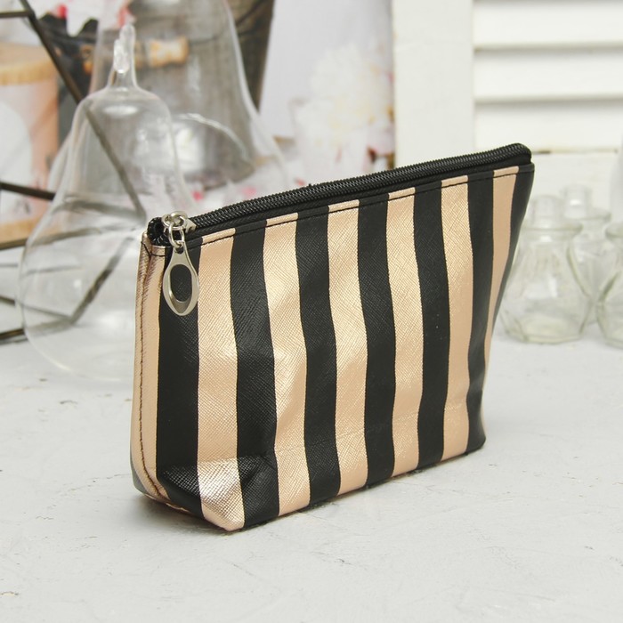 Набор косметичек 2 в 1, отдел на молнии, цвет чёрный/шампань