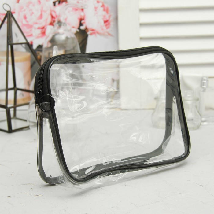 Набор косметичек 2 в 1, отдел на молнии, цвет чёрный/золотой