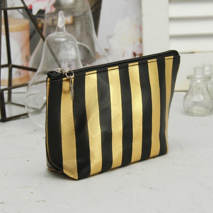 Набор косметичек 2 в 1, отдел на молнии, цвет чёрный/золотой