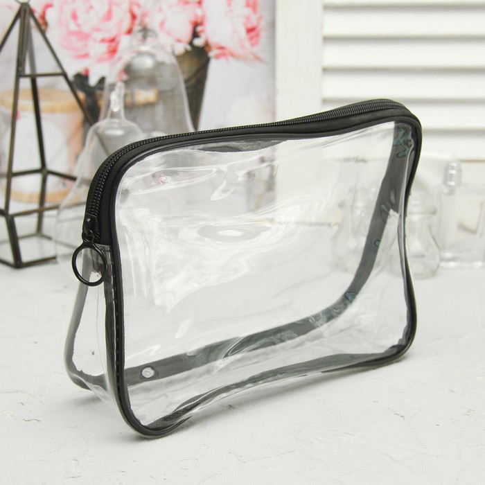 Набор косметичек 2 в 1, отдел на молнии, цвет чёрный/бирюзовый