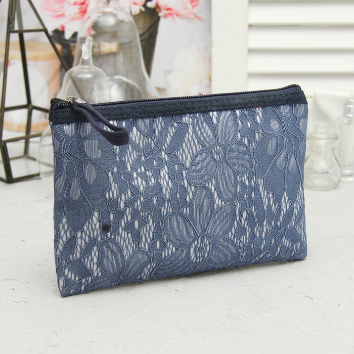 Набор косметичек 2 в 1 «Кружева» , отдел на молнии, цвет синий