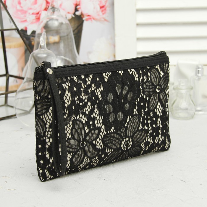 Набор косметичек 2 в 1 «Кружева» , отдел на молнии, цвет чёрный