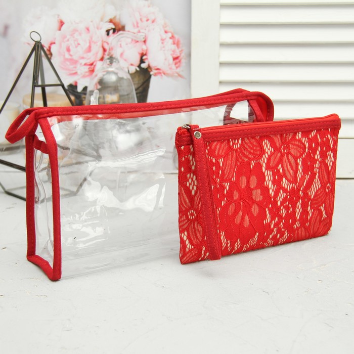 Набор косметичек 2 в 1 «Кружева» , отдел на молнии, цвет красный