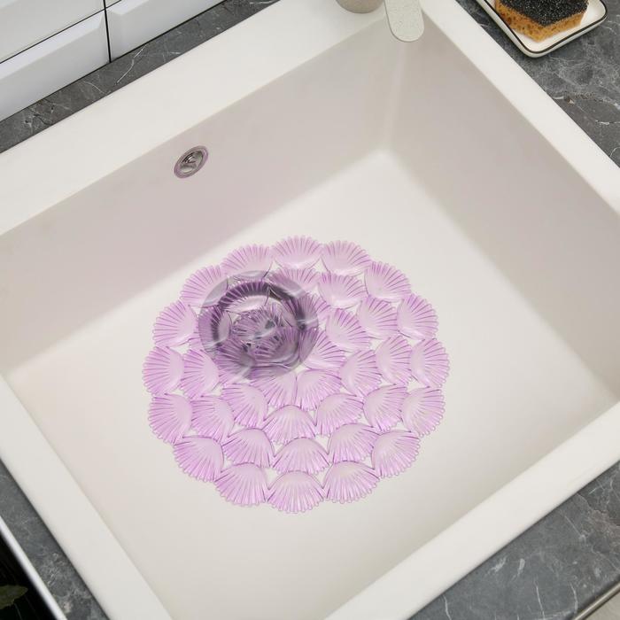 Коврик в раковину "Ракушки" 28х28 см, круглый, цвет МИКС