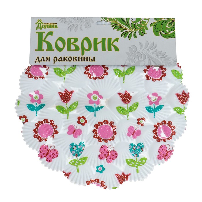 Коврик в раковину "Розовые цветы" 29х29 см, ракушка