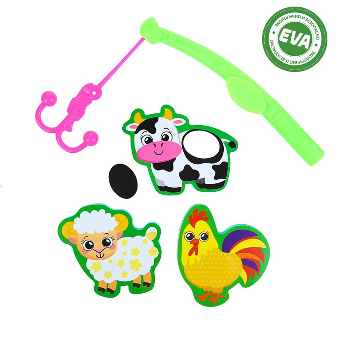 Набор игрушек для ванны «Ферма»: наклейки из EVA, 3 шт. + удочка