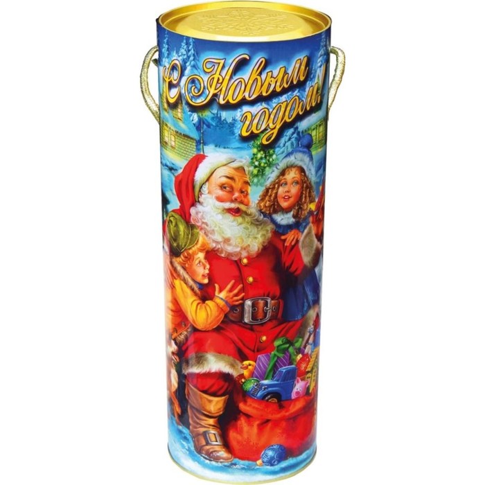 Подарочная коробка, тубус "Санта с детьми" 9.2х34.5 см