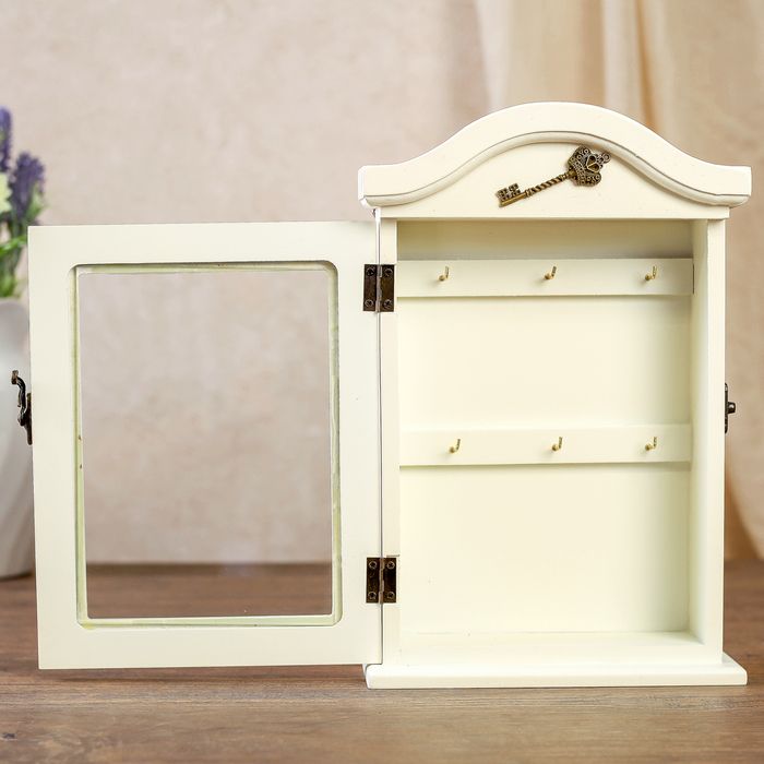 Ключница дерево 6 крючков "Ключики, цветы и бабочки" 30х18х5,5 см