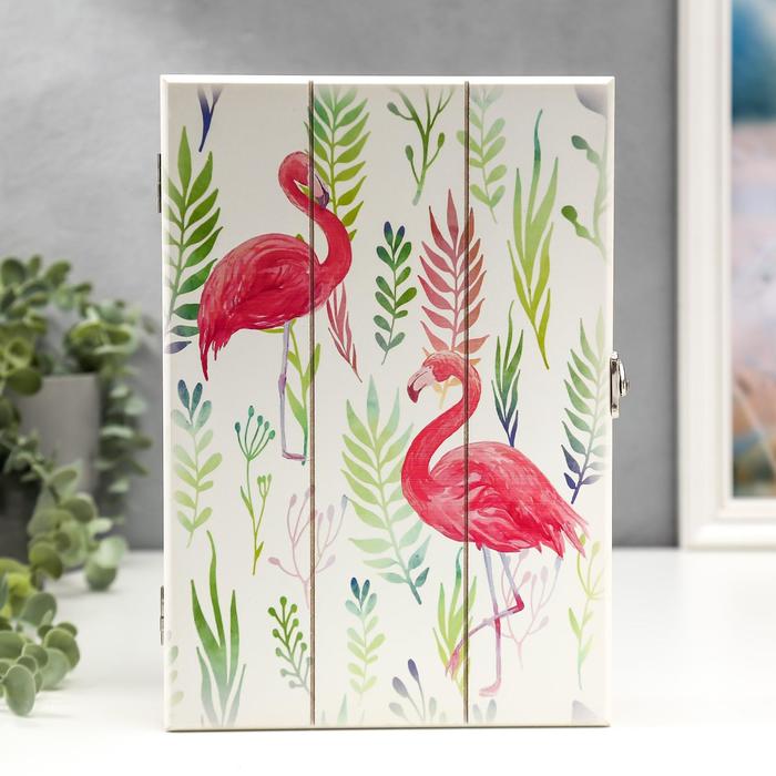 Ключница дерево 6 крючков "Фламинго и разнотравье" 26х18,3х5,5 см