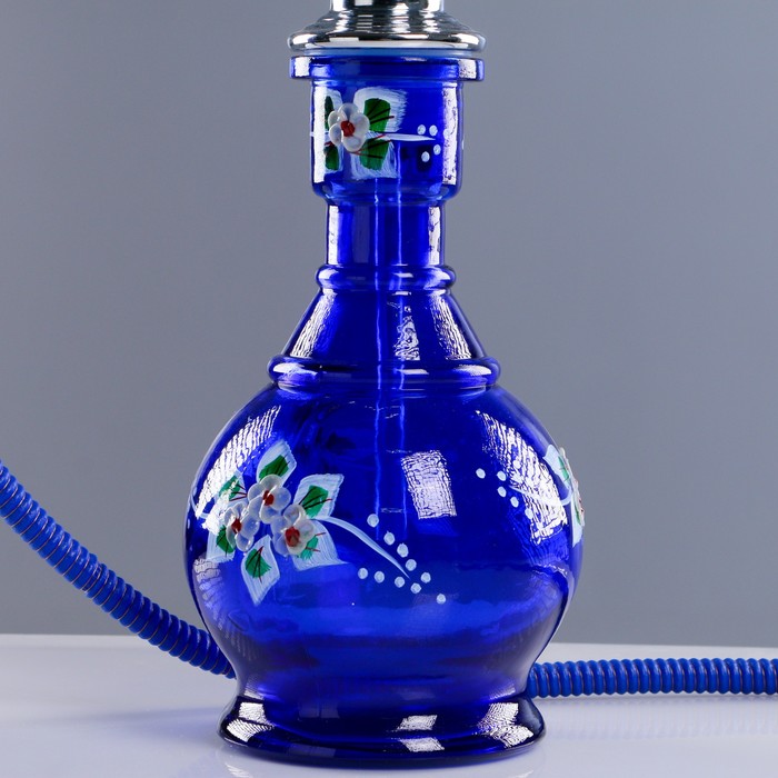 Кальян 70см 1тр колба ваза «Ветвь» синяя с золотистым, шахта вихрь хромированная