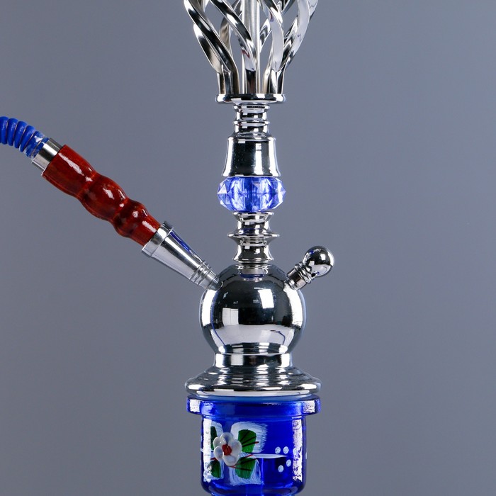 Кальян 70см 1тр колба ваза «Ветвь» синяя с золотистым, шахта вихрь хромированная