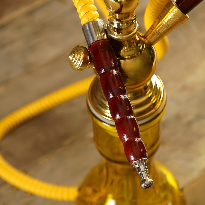 Кальян 61см 1тр колба ваза вытянутая лимонно-жёлтый, шахта золотистая