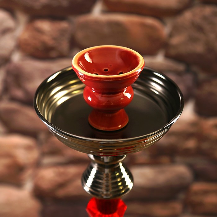 Кальян 77см 1тр колба ваза вытянутая красная с золотистым ажурным рисунком, шахта 1кр