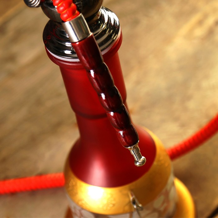 Кальян 77см 1тр колба ваза вытянутая красная с золотистым ажурным рисунком, шахта 1кр