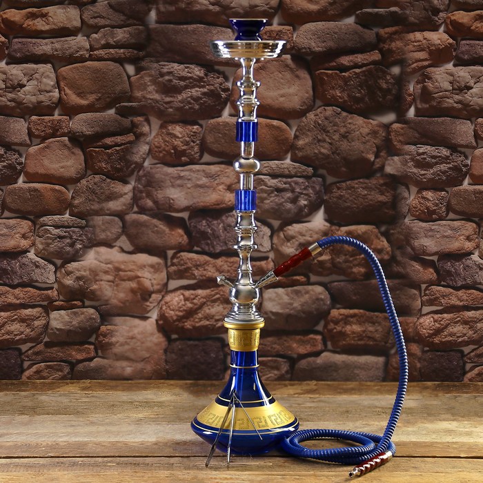 Кальян 76см 1тр колба треугольная фиолетовая с золотистыми полосками, шахта 2кр квадр