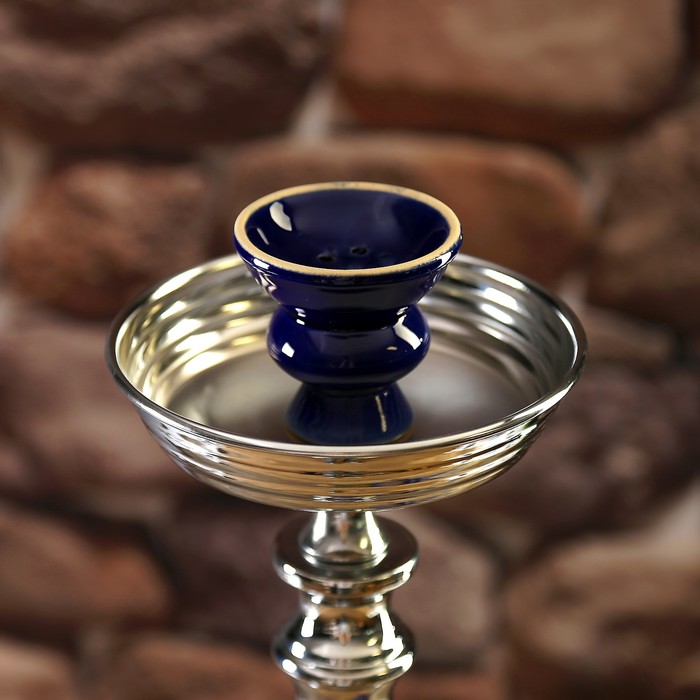 Кальян 76см 1тр колба треугольная фиолетовая с золотистыми полосками, шахта 2кр квадр