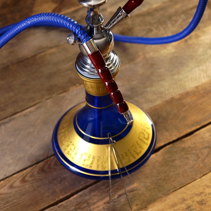 Кальян 76см 1тр колба треугольная фиолетовая с золотистыми полосками, шахта 2кр квадр