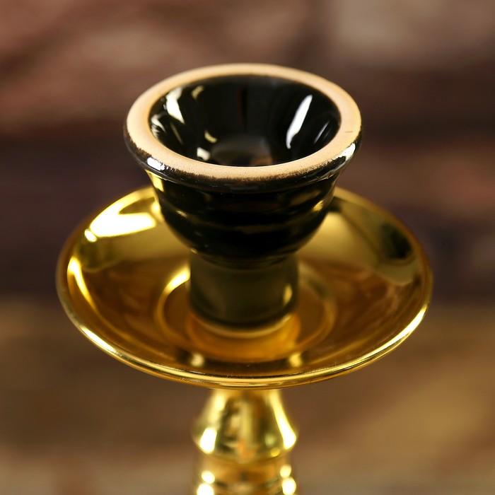 Кальян 42см 1тр колба ваза «Цветочек» чёрно-золотая, шахта ребристая