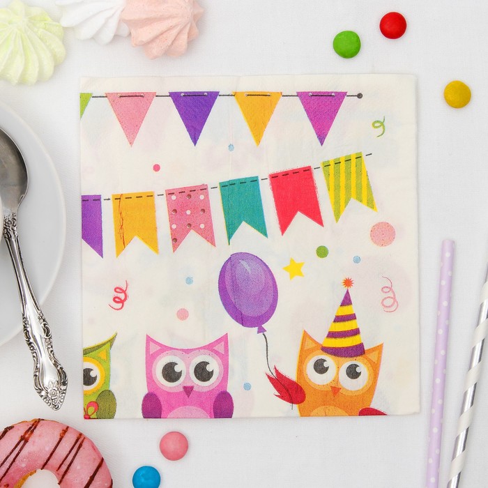 Салфетки бумажные "Сова на празднике", (набор 20 шт), 33*33 см