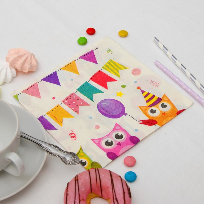 Салфетки бумажные "Сова на празднике", (набор 20 шт), 33*33 см