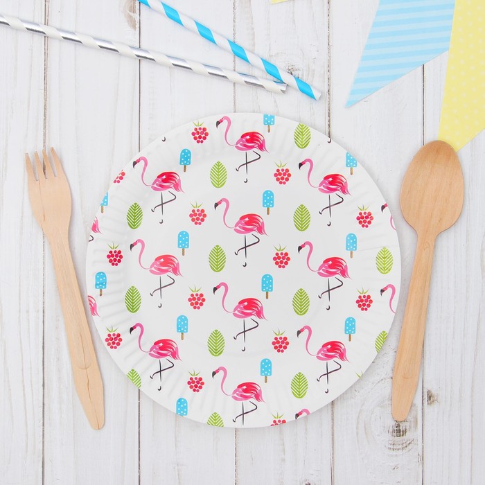 Тарелка бумажная "Фламинго", (набор 6 шт)
