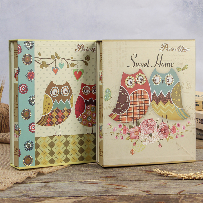 Фотоальбом магнитный 20 листов "Совушки из заплаток" в коробке МИКС 27х20,5х5,5 см