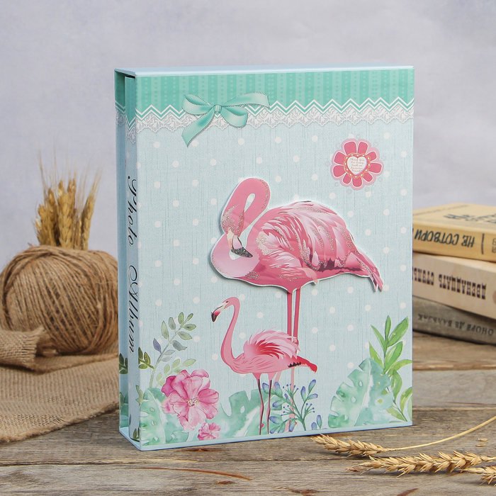 Фотоальбом магнитный 20 листов "Фламинго в цветах" в коробке МИКС 26х20,5х5 см