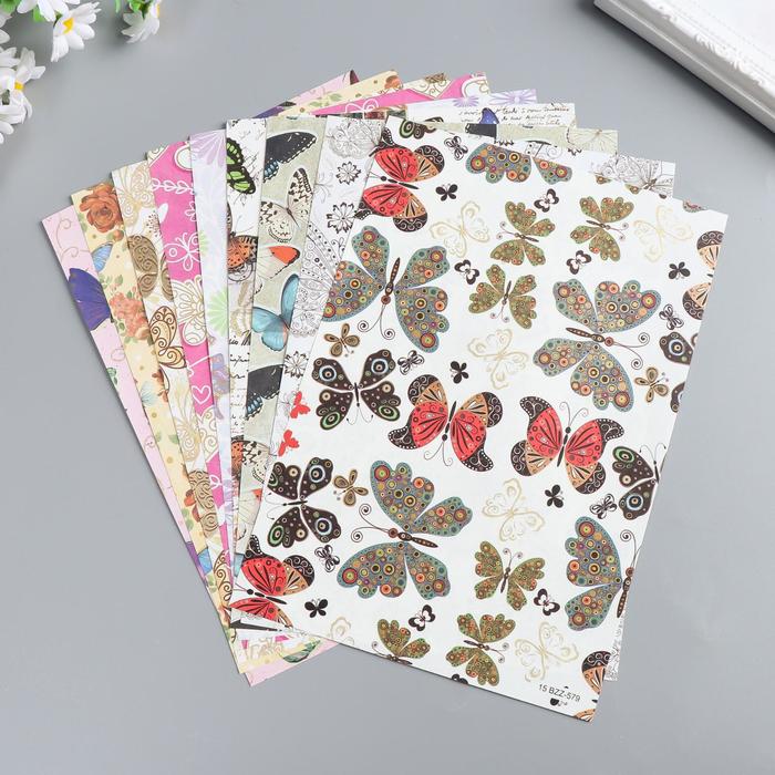 Бумага 1-сторонняя с золотым тиснением "Бабочки"набор 50 лист., пл-сть 80 гр 24,5х17,3 см