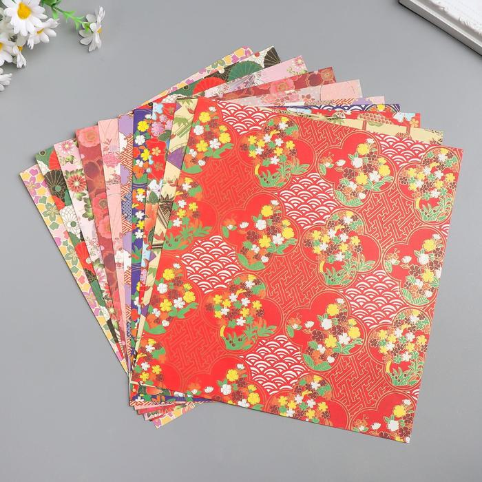 Бумага 1-сторонняя с золотым тиснением "Полянка"набор 50 лист., пл-сть 80 гр 24,5х23 см