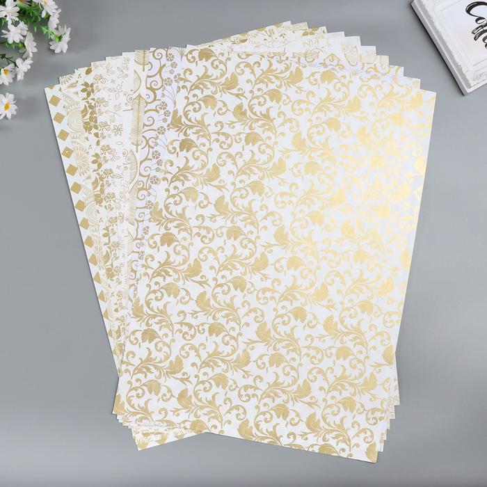 Бумага  1-сторонняя с золотым тиснением "Золото"набор 50 лист.,плотность 80 гр 49,5х34,5 см