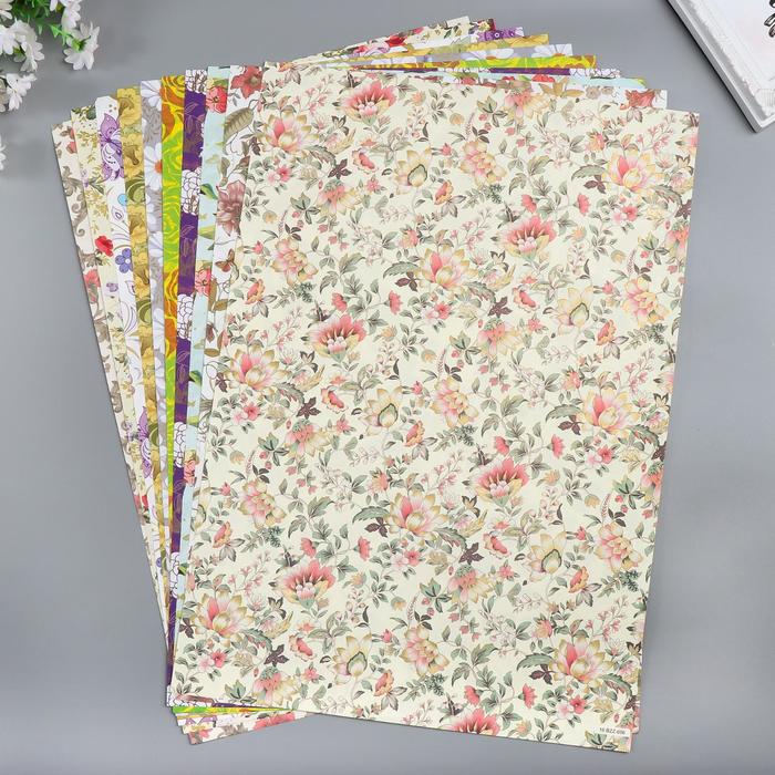 Бумага 1-сторонняя с золотым тиснением "Цветочная"набор 50 лист. пл-сть 80 гр 49,5х34,5 см
