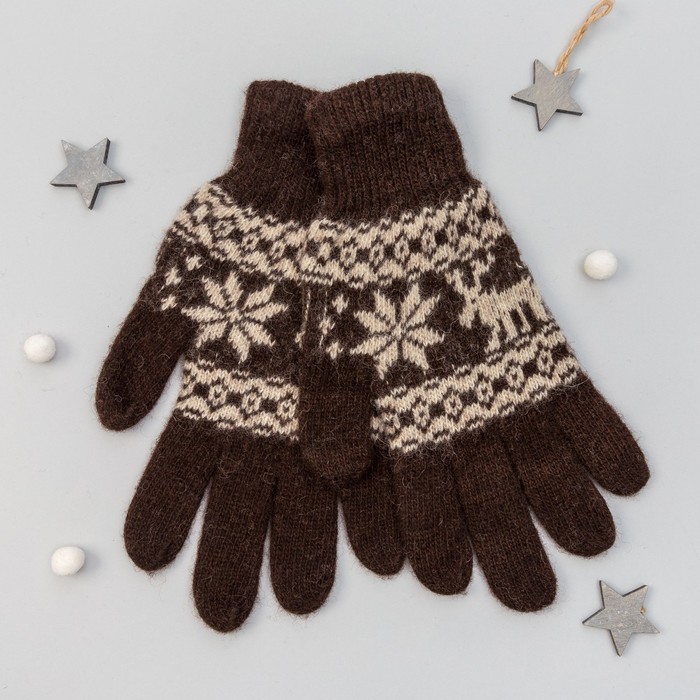 Перчатки женские из шерсти "Як" 04128 цвет шоколадный, р-р 17-19