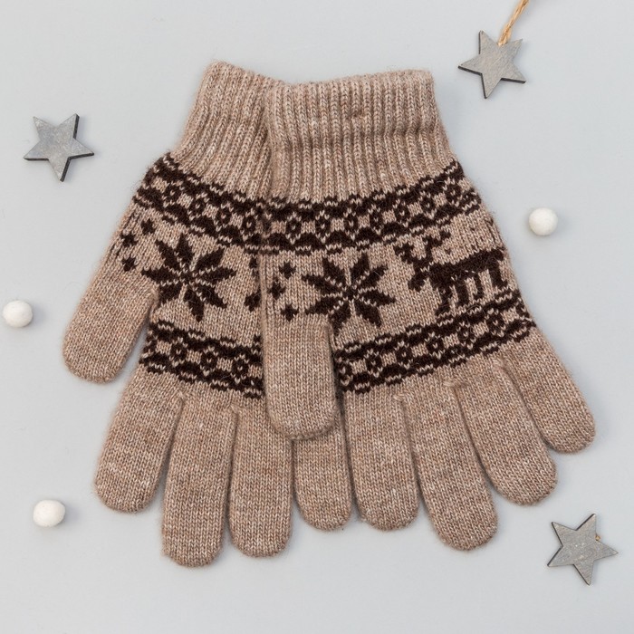 Перчатки женские из шерсти "Як" 04129 цвет коричневый, р-р 17-19