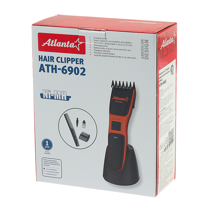 Машинка для стрижки Atlanta ATH-6902, АКБ, регулировка длины, оранжево/черная