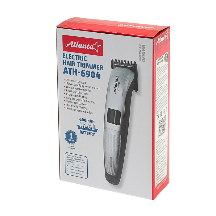 Машинка для стрижки Atlanta ATH-6904, АКБ, регулируемая насадка, серая
