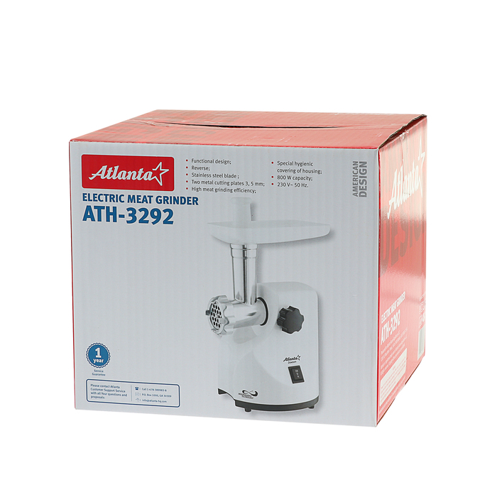 Мясорубка Atlanta ATH-3292, 800 Вт, 2 решетки, реверс, белая